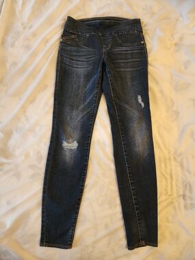Rock & Republic Pull On Dark Blue Distressed Skinny Jeans